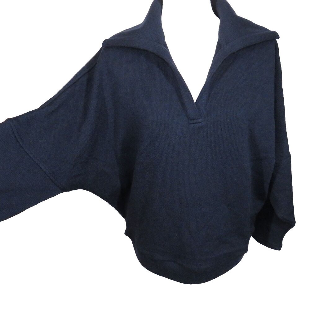 OGL Cozy Wool Blend Collared V Neck Batwing Sleeve Sweater Navy Size Large
